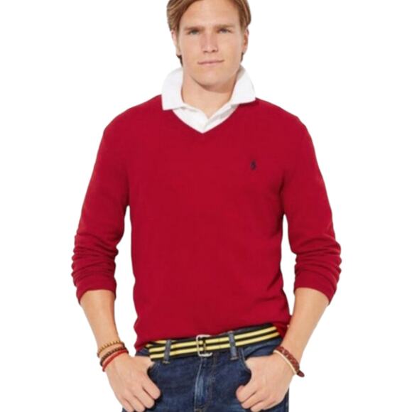 Polo ralph lauren mens v-neck waffle weave Thermal shirt red‎ Size 2XL - Picture 1 of 7